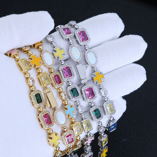 Multi Gemstone Motif Necklace Chain and Bracelet