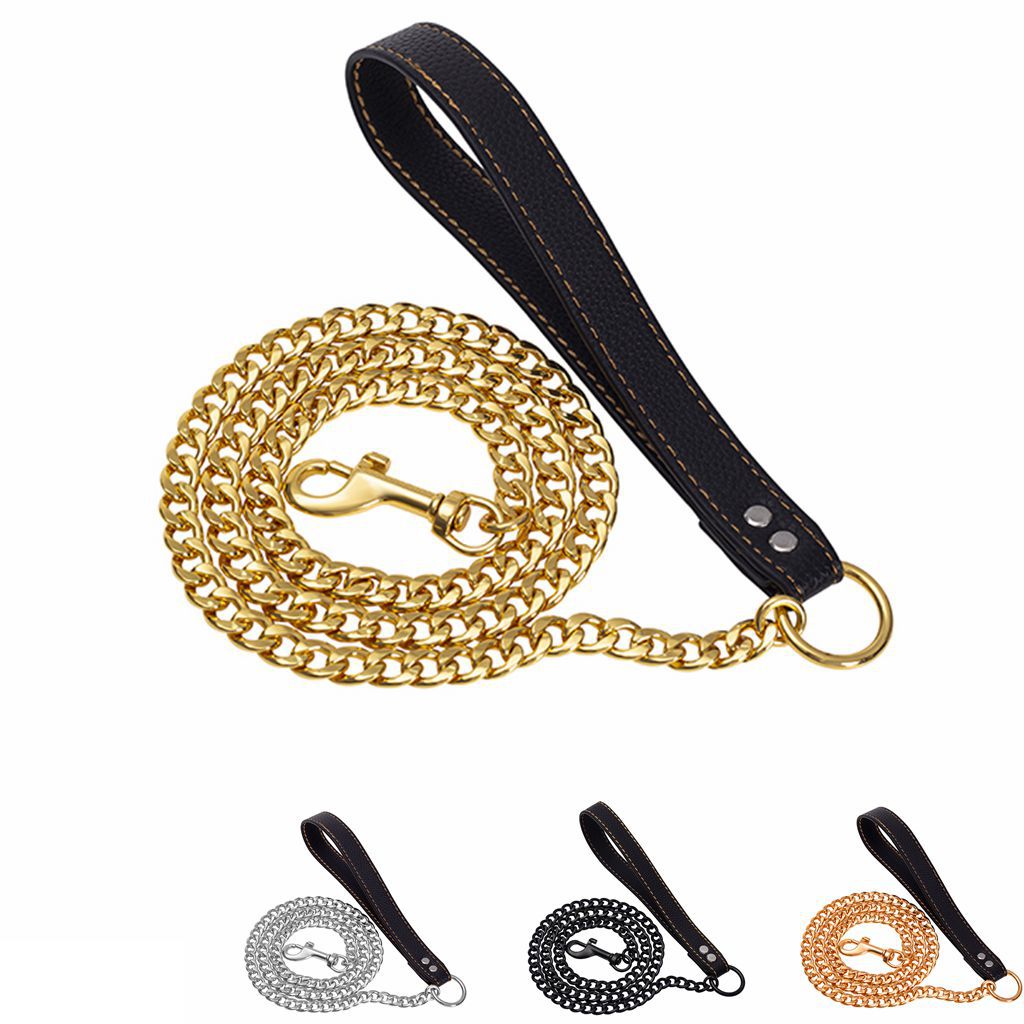 New stainless steel NK chain leather rope traction rope training for walking dogs and pet dogs
