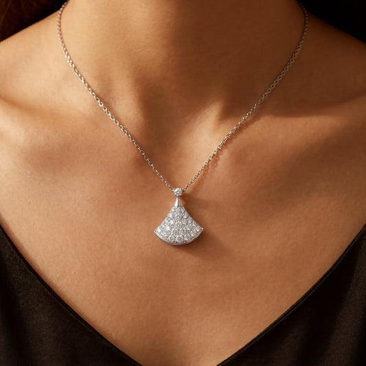 925 silver fan shaped small skirt moissanite fully inlaid women's necklace