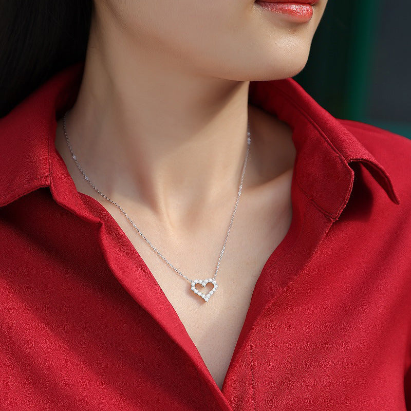 925 Silver Diamond Moissanite VVS Mini Heart Necklace for Women