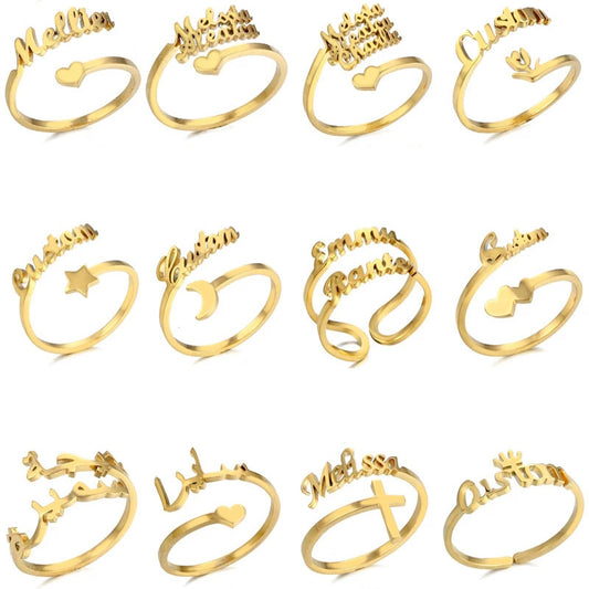 Personalized Name Ring for Women, Custom Promise Ring for Her Adjustable Couples Rings