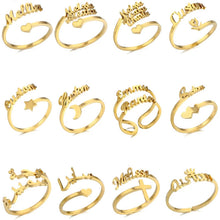 Load image into Gallery viewer, Personalized Name Ring for Women, Custom Promise Ring for Her Adjustable Couples Rings
