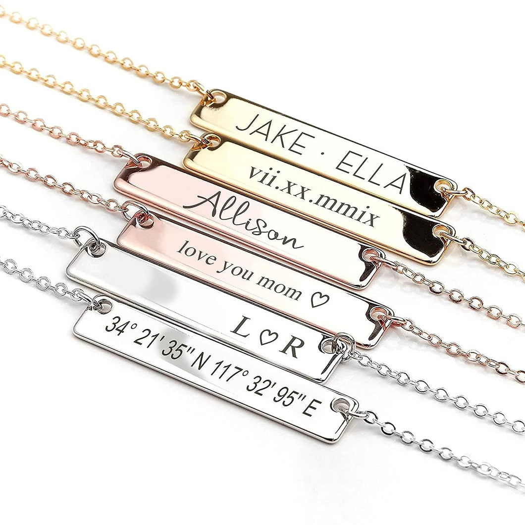 Laser Nameplate Engraving Necklace Square Pendant Women's collarbone Chain Custom Font Jewelry
