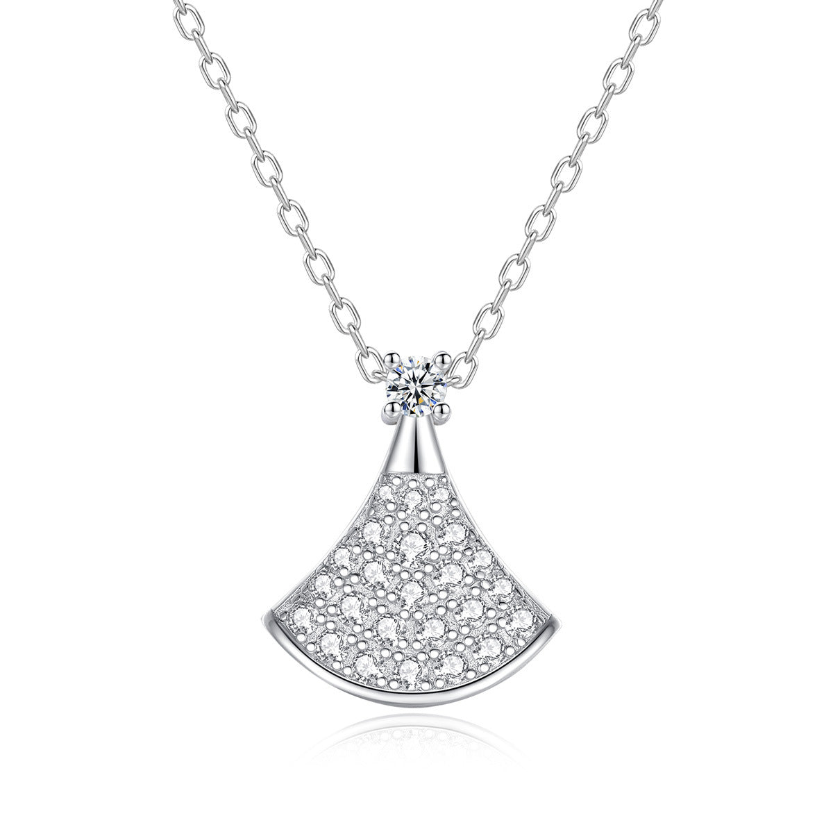 925 silver fan shaped small skirt moissanite fully inlaid women's necklace