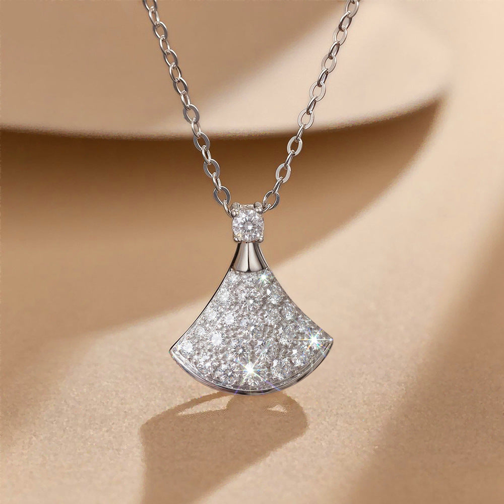 925 silver fan shaped small skirt moissanite fully inlaid women's necklace
