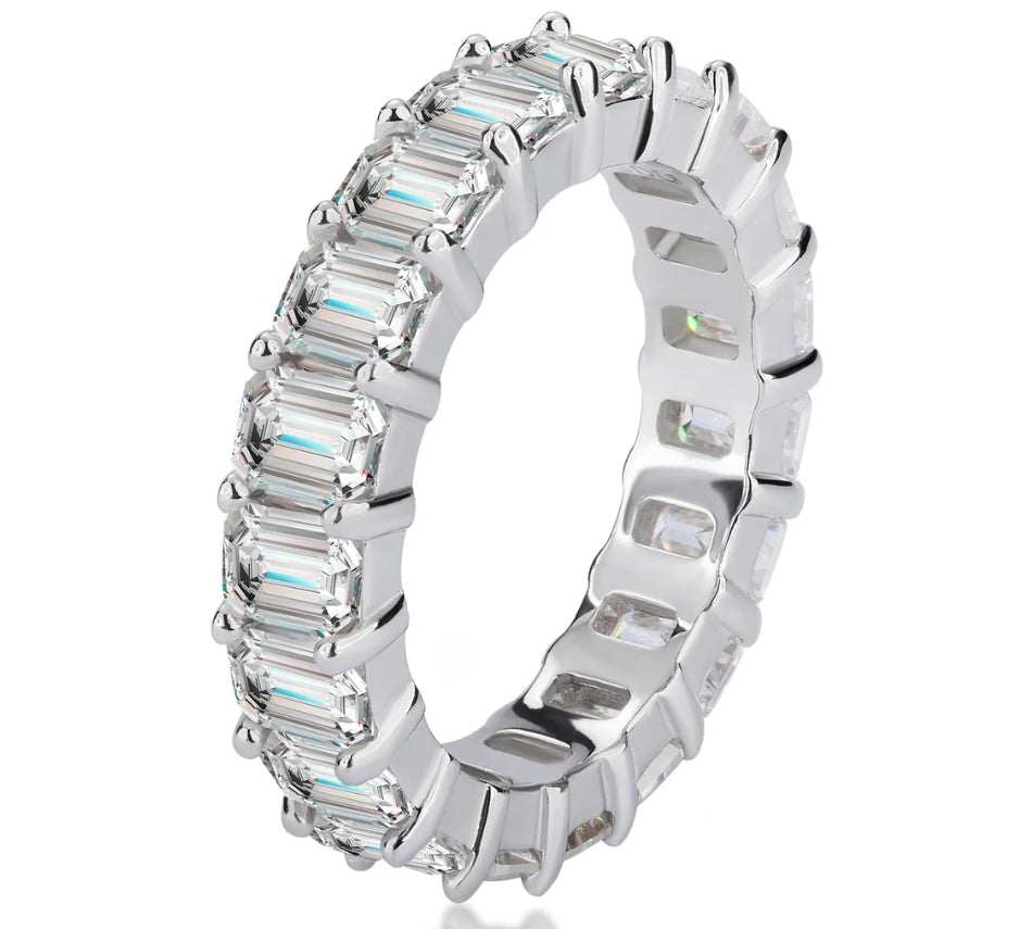 10.5ct Emerald Cut Moissanite Eternity Ring in 925 silver