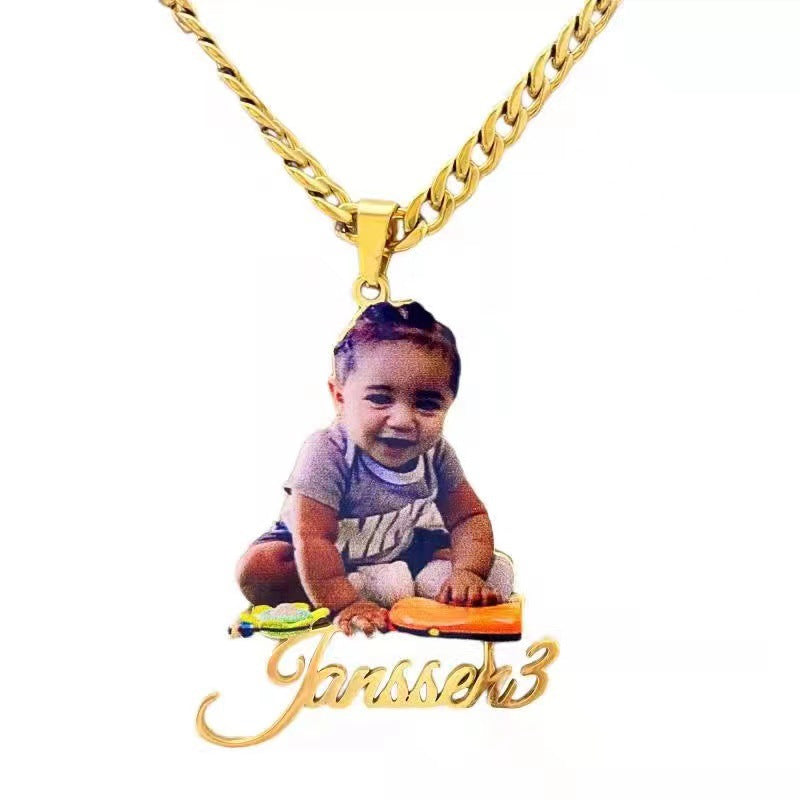 DIY Stainless Steel Colorful Portrait Necklace Personalized Printed Photo Name