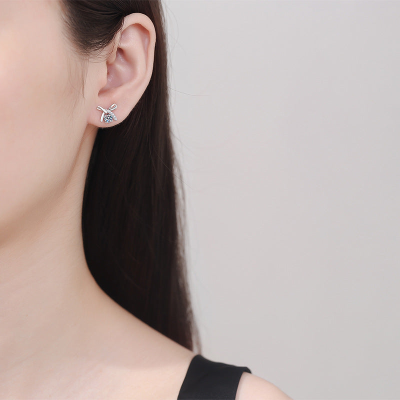moissanite 925 pure silver earrings  bow earrings