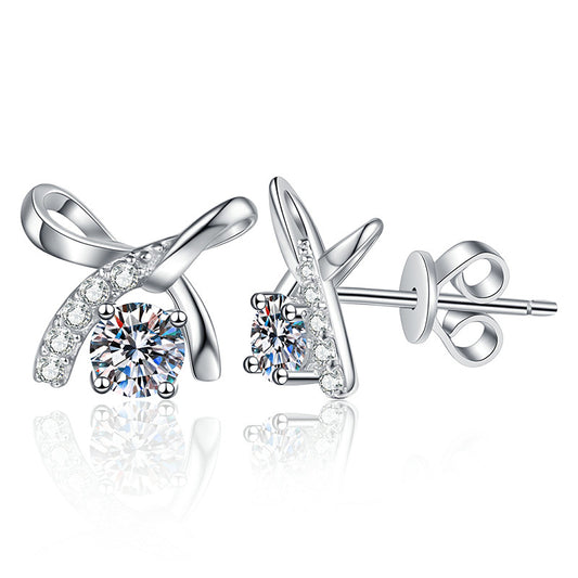 moissanite 925 pure silver earrings  bow earrings