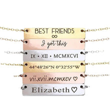 Load image into Gallery viewer, Laser Nameplate Engraving Necklace Square Pendant Women&#39;s collarbone Chain Custom Font Jewelry
