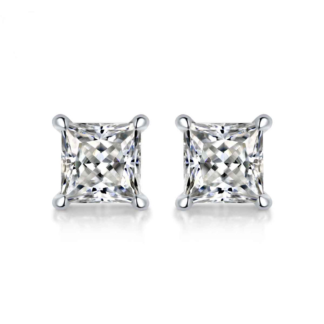 925 Silver Moissanite Square Cut Diamond Earrings