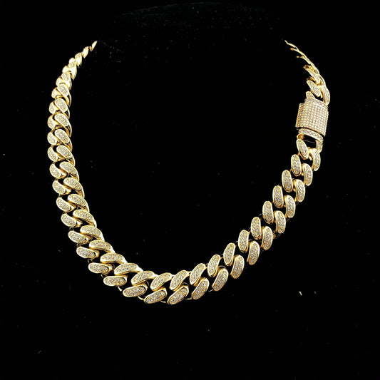12mm Diamond Cuban Chain in 18K Gold