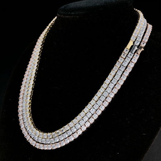 4mm Baguette Cut Diamond Tennis Chain