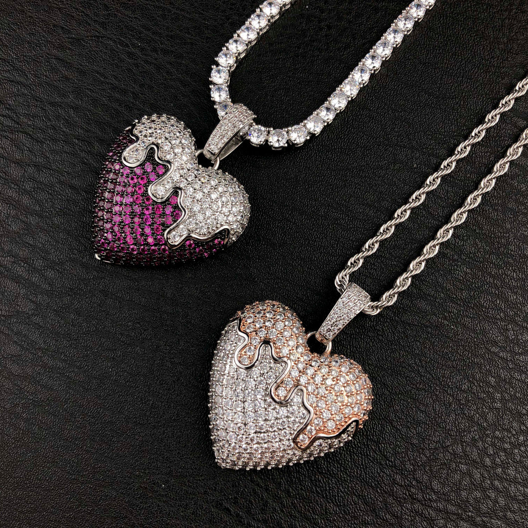 Dripping Heart Pendant w/ Purple Stones