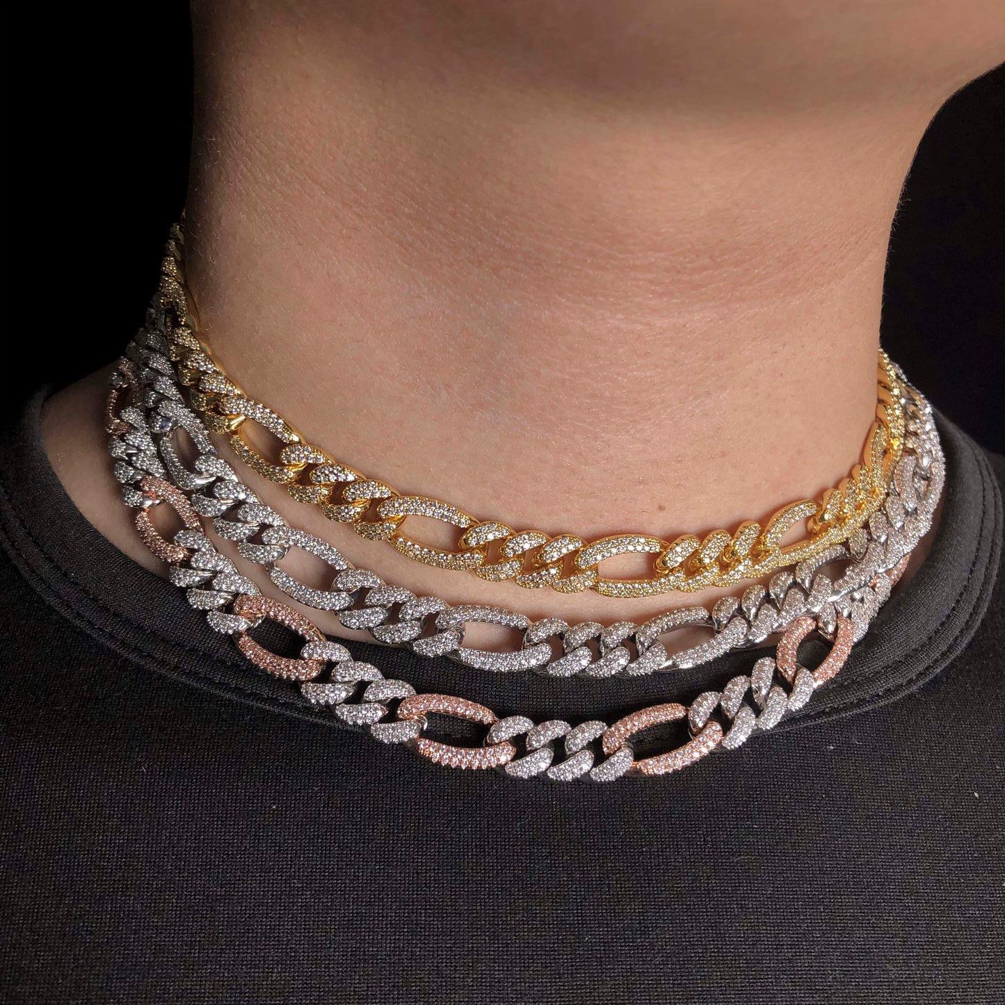 10mm Diamond Figaro Chain