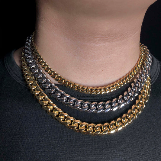 12mm and 8mm Miami Cuban Chain 18k Gold