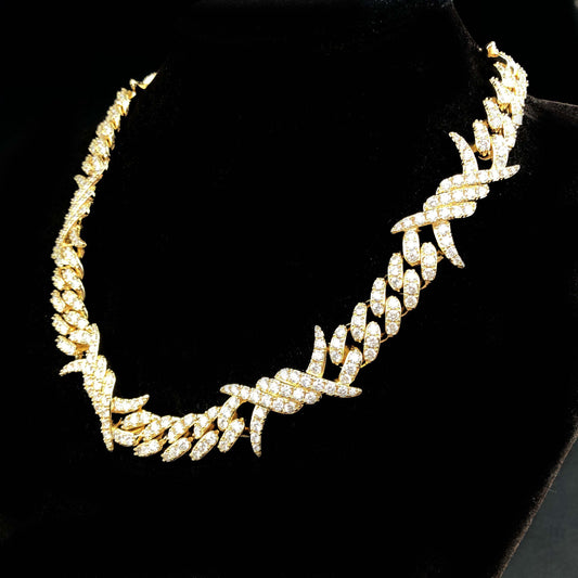12MM Iced Out Barb Wire Cuban Link Chain