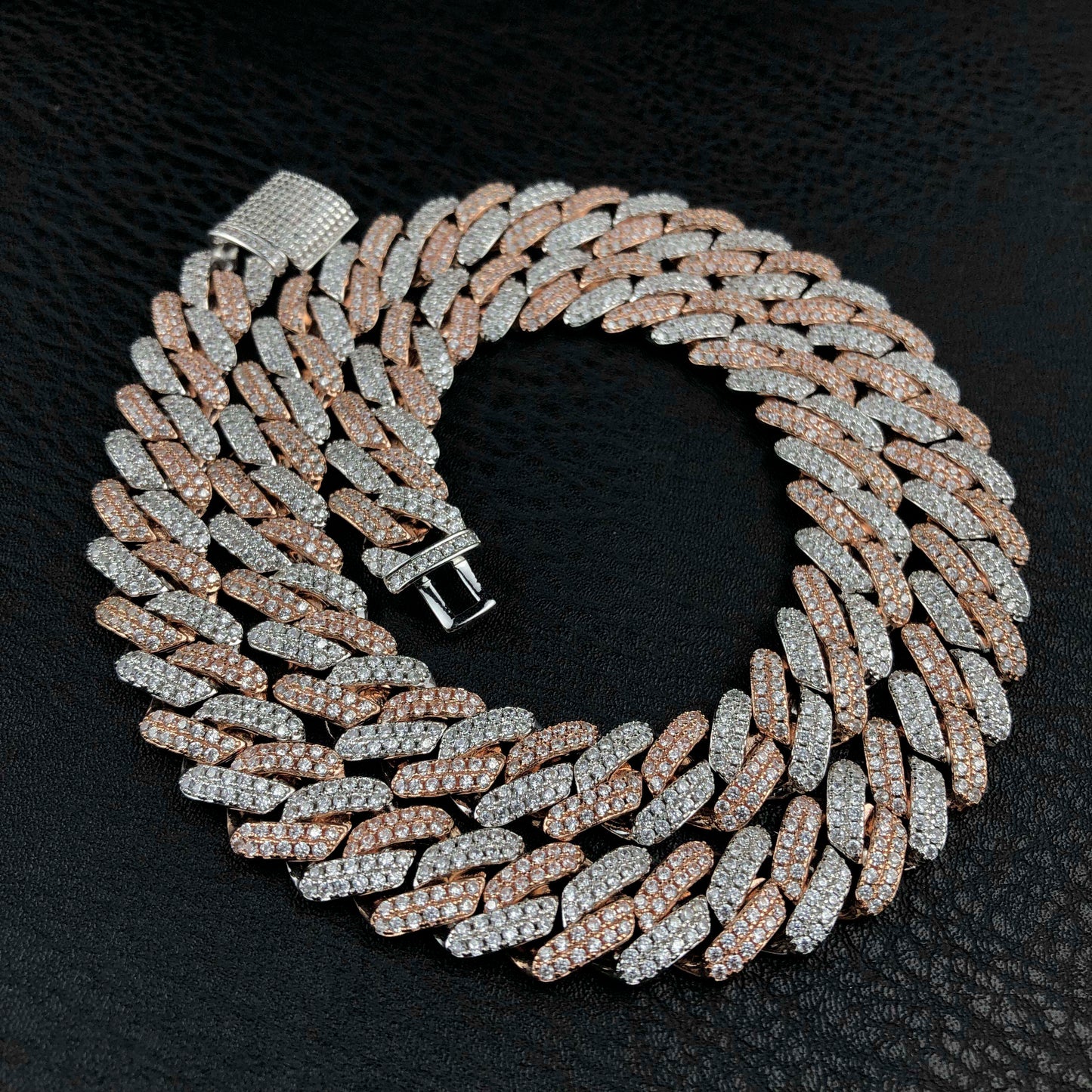 12mm 2 color Diamond Prong Cuban Chain