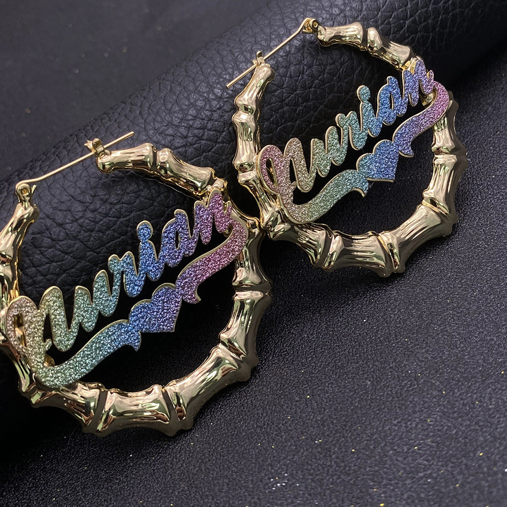 Custom name Earrings glitter pink color sticker