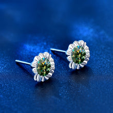 Load image into Gallery viewer, 925 Silver Diamond Moissanite Green Sunflower Earrings
