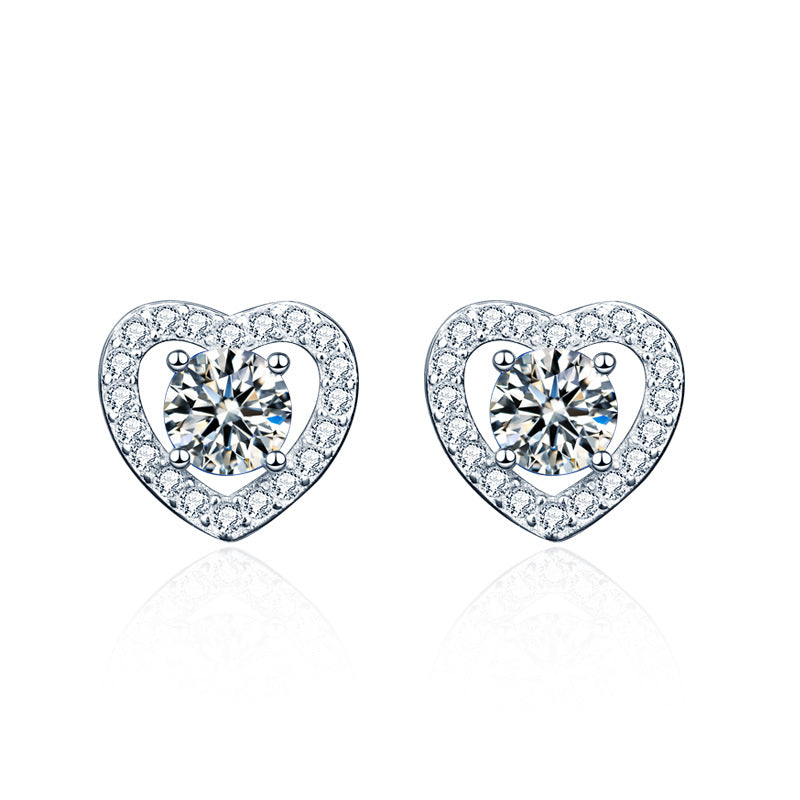 925 Silver Diamond Moissanite Heart Earrings