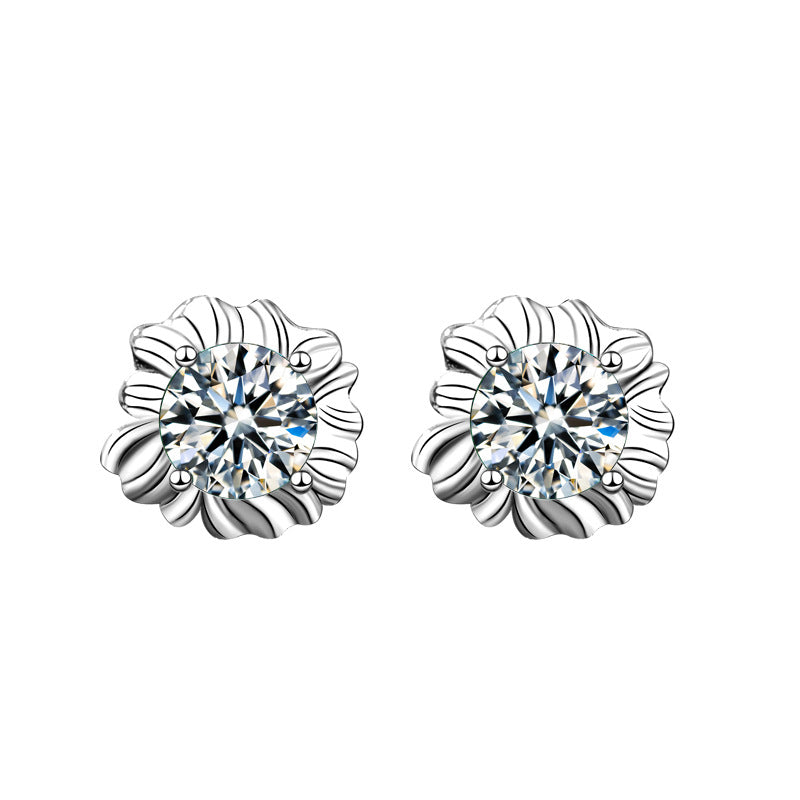 925 Silver Diamond Moissanite Green Sunflower Earrings